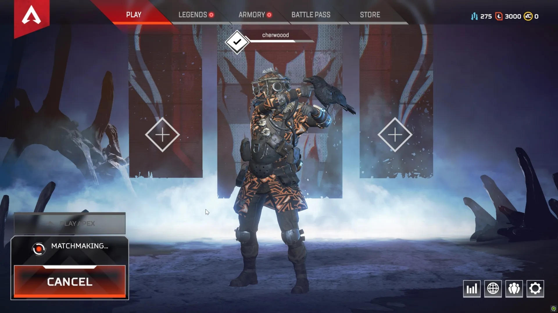 Matchmaking screenshot of Apex Legends video game interface.