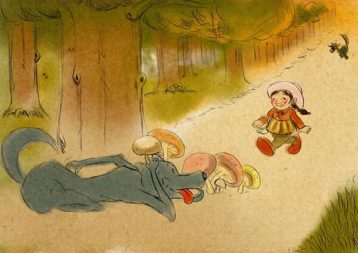 采蘑菇的小姑娘