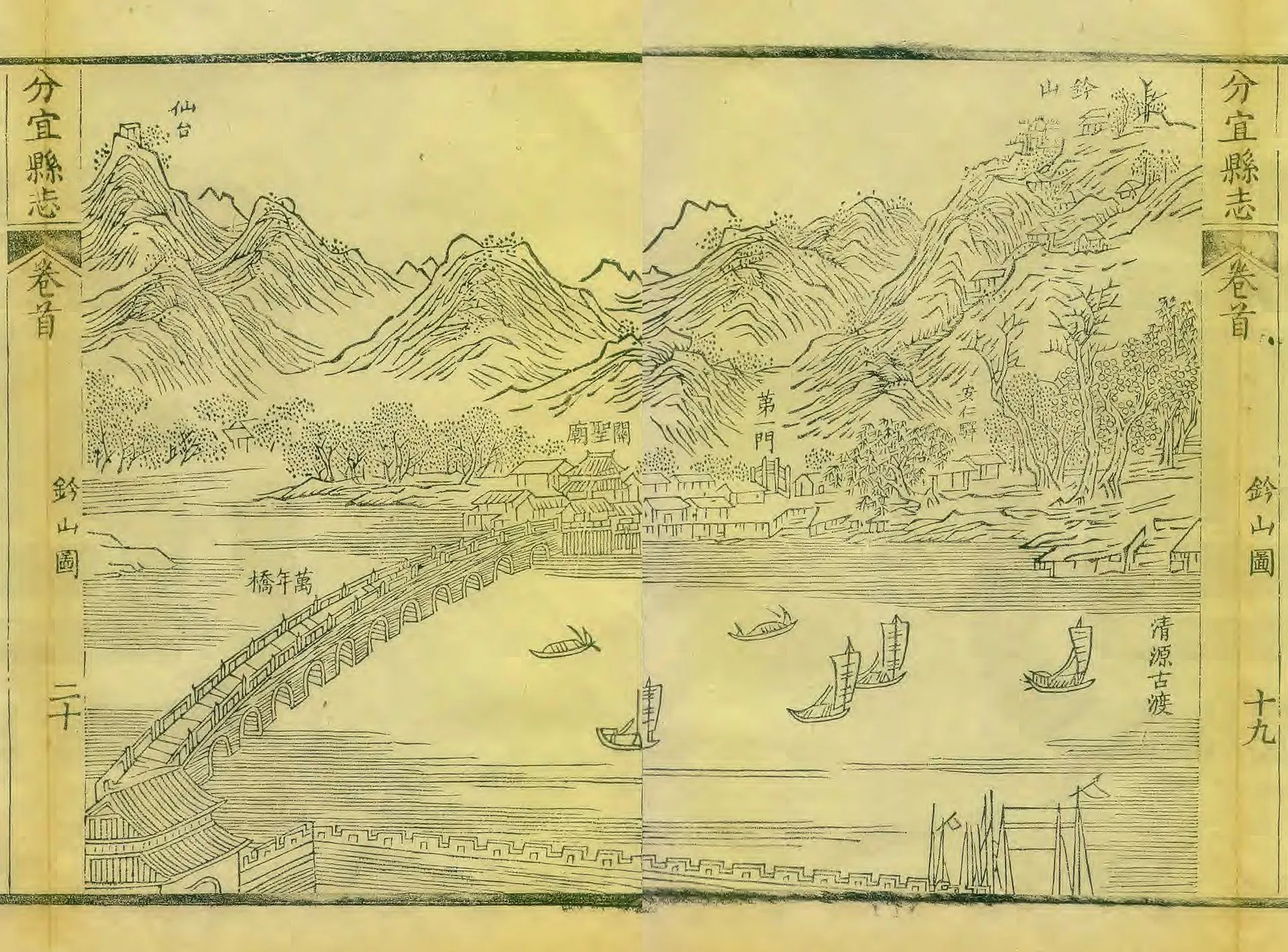 同治十年分宜县志所附钤山图,可见万年桥规模远超苏州