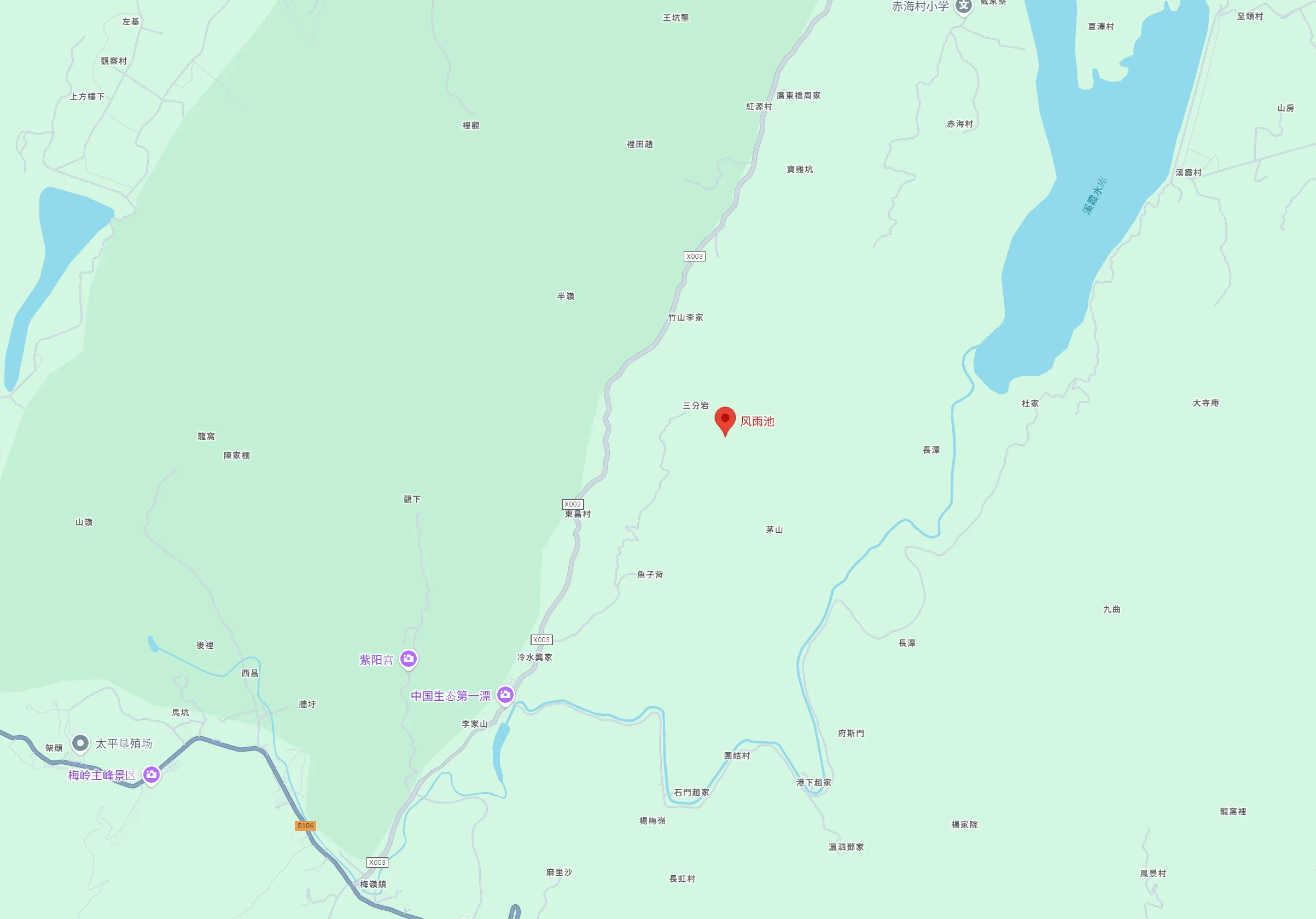 此水经梅岭流入溪霞水库