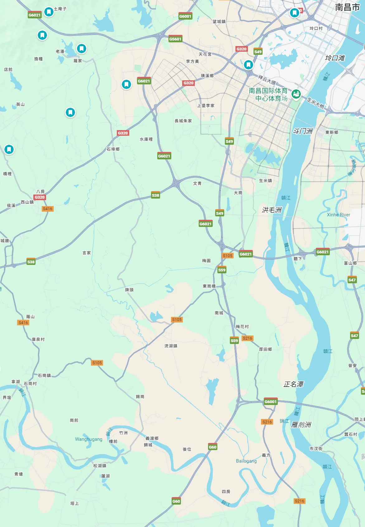 霞源从地图左上角的梦山水库（即地图上的老潘与罗家）发源，经流湖逶迤流入锦江，全程约一百里。